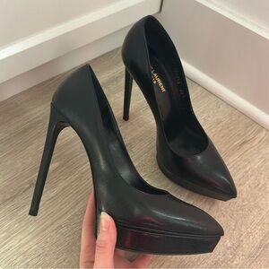 Saint Laurent black leather pointed toe high heels